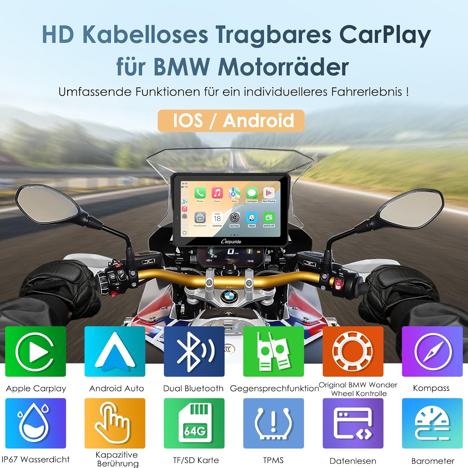 Carpuride W702BS Pro Motorrad Carplay BMW Motorrad – Bild 7