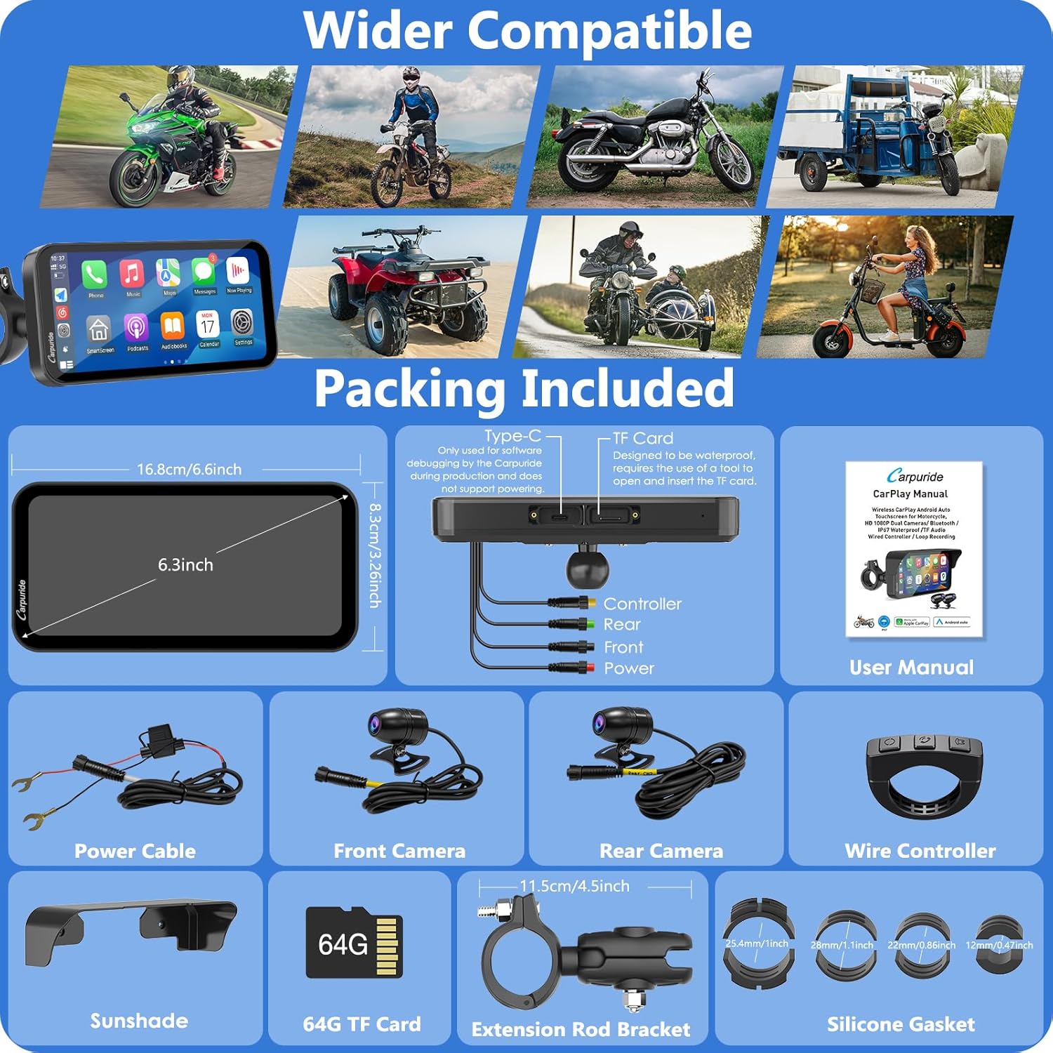 Carpuride W603D Motorrad Carplay – Bild 3